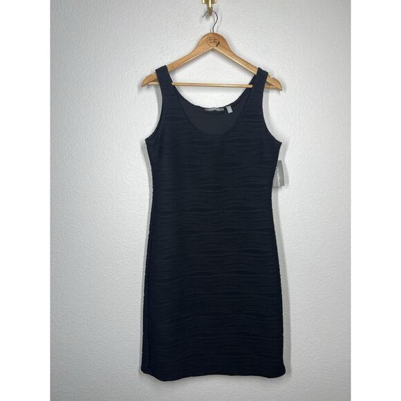 Ny Collection Textured Ribbed Sheath Dress Large Black Stretchy Sleeveless - Picture 1 of 4